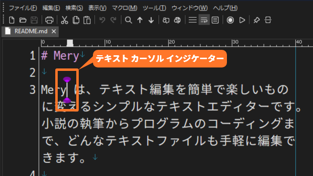 テキスト カーソル インジケーター